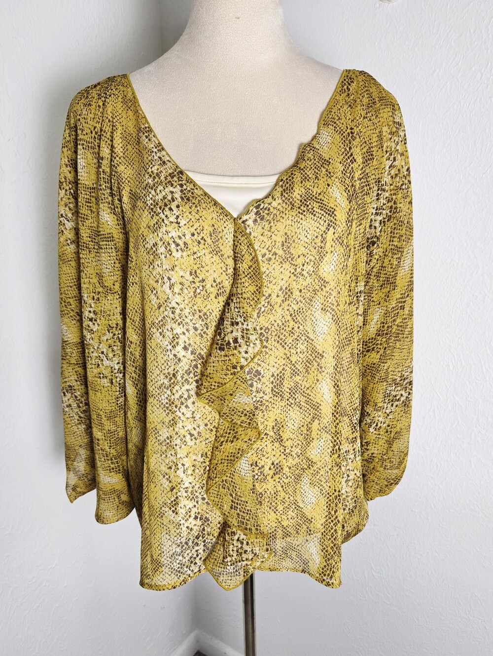 Dana Buchman Mustard Yellow Leopard-Print Blouse - Picture 2 of 10
